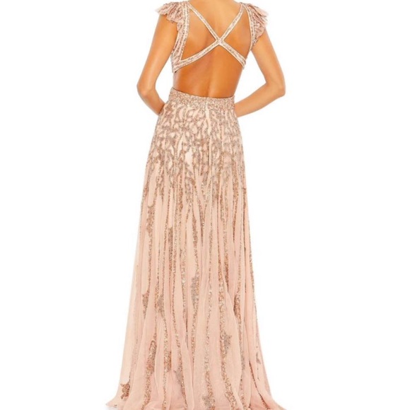 Mac Duggal Pink and Gold Evening Gown style # A5682 - Picture 3 of 5
